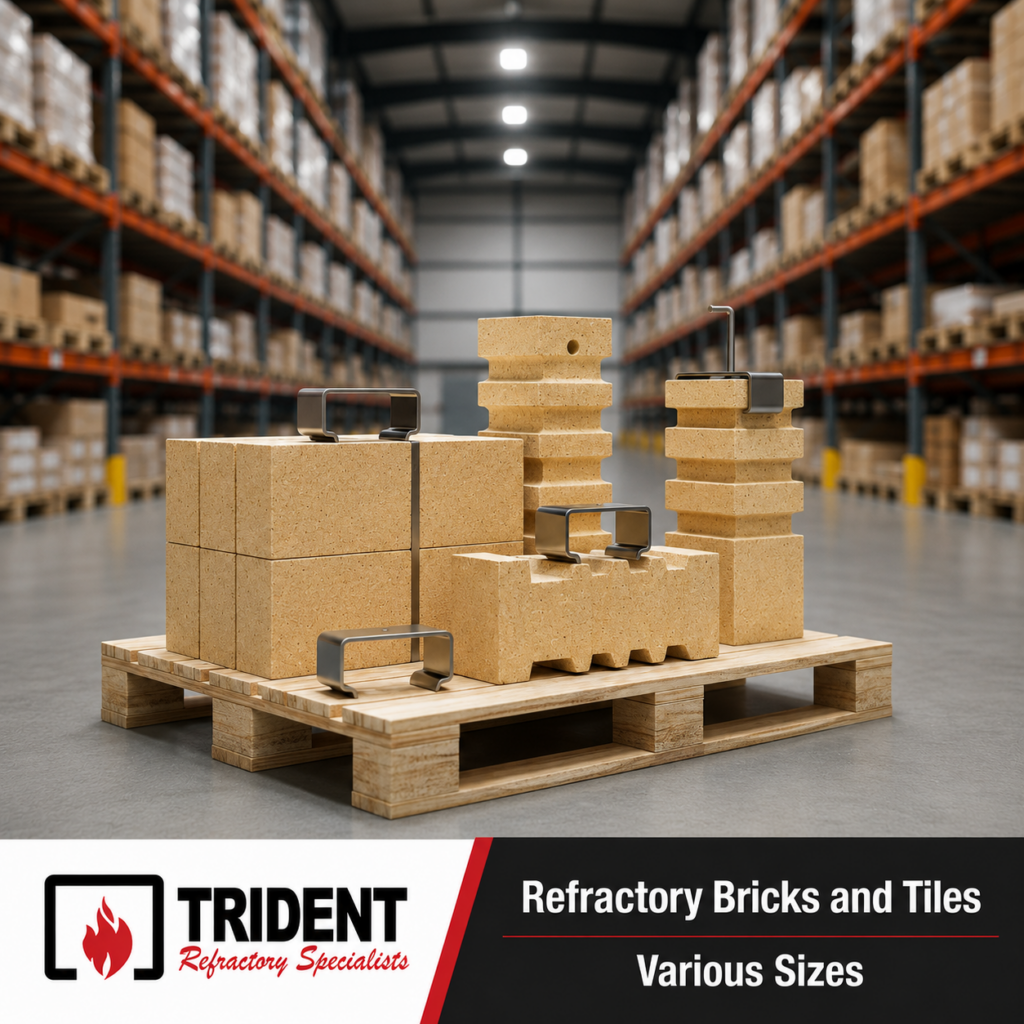 "fire brick refractory material stacked for supply"
